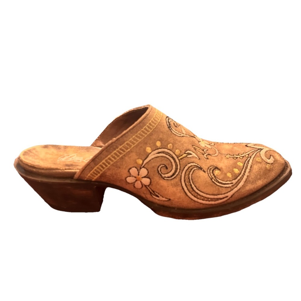 Dan Post Leather Cowgirl Mules Tan Embroidered 5332 Sz 8 Rodeo Western - Picture 7 of 10
